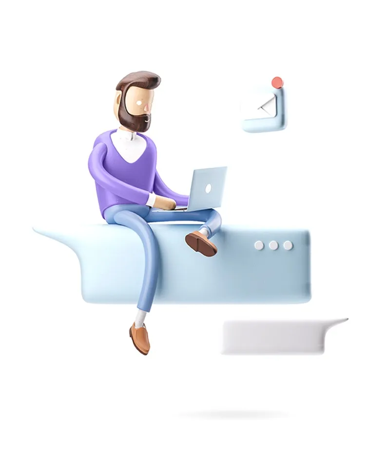 Grafika wektorowa przedstawiająca siedzącego mężczyznę z laptopem